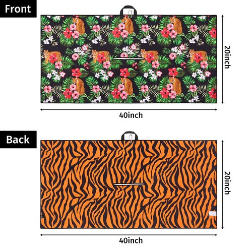 LRD Golf Towel X-Large Microfiber Towel with Carabiner Clip for Golf Bags Jungle Cat