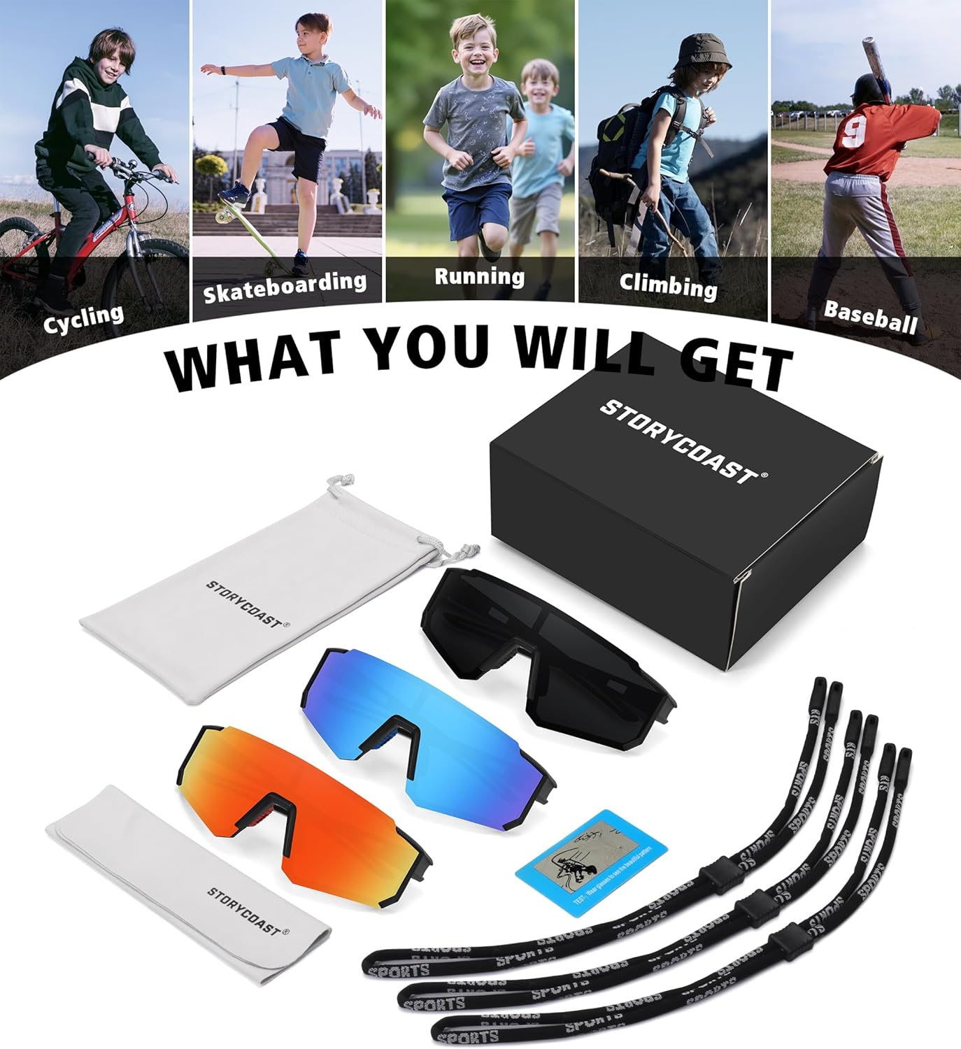 Skiennix Polarized Youth Baseball Sunglasses - UV Protection for Boys & Girls Age 6-12 | 3 Pack