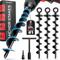 Happin® Heavy-Duty Trampoline Stakes - Galvanized Steel Ground Anchors | 4 Pack Spiral, Black