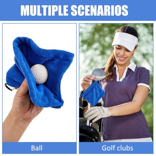 Flutesan 3 Pieces Golf Ball Towel 5.5 x 5.5 Inch, Wet and Dry Small Pocket Towel with D Clip Portable Golf Ball Cleaner Accessories for Men Women Course Exercise(Black, Grey, Blue)
