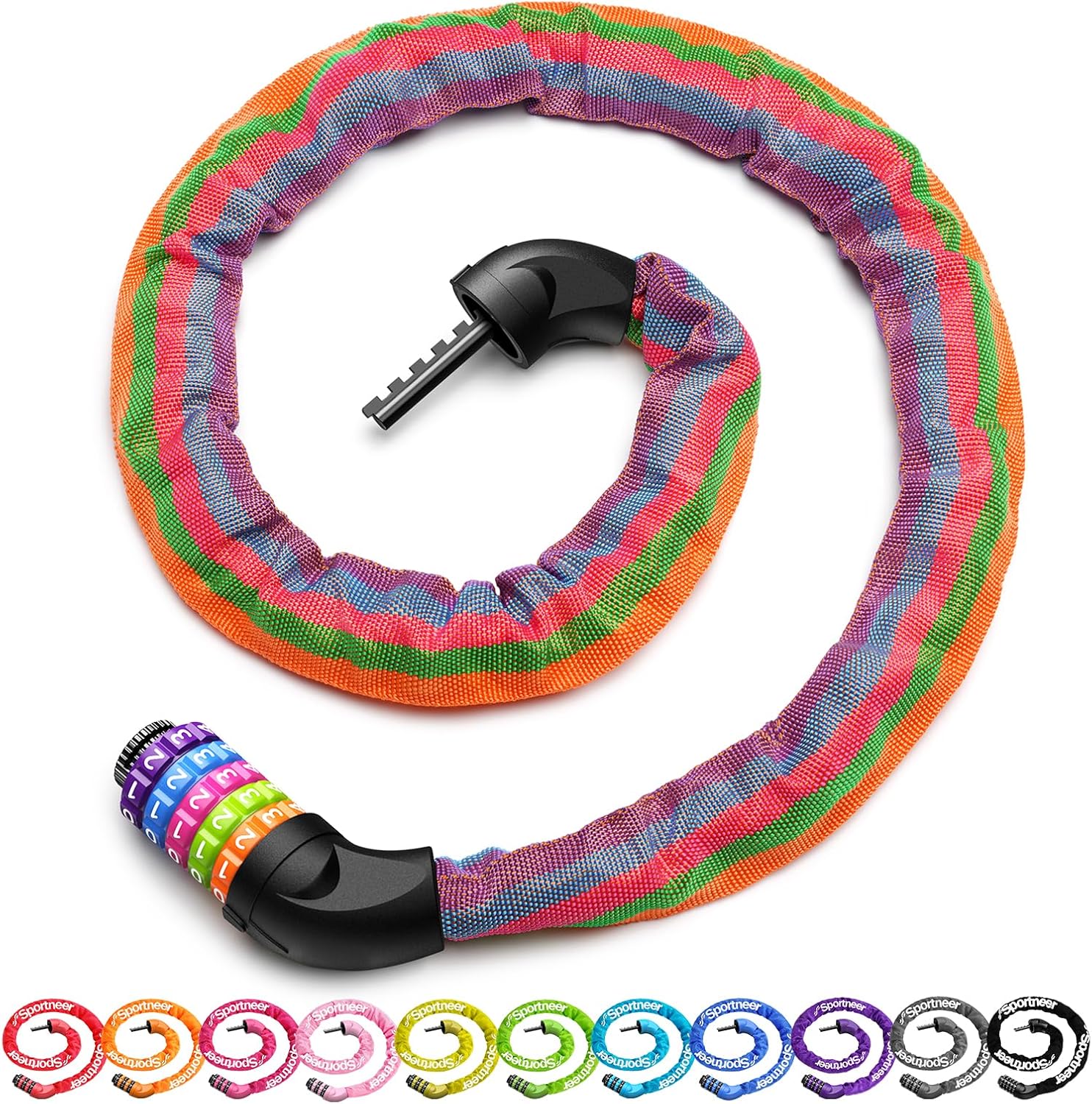 Sportneer Bike Lock - High Security 5-Digit Combination Chain Lock | 3.2/3.6/4ft Heavy Duty, Keyless Design