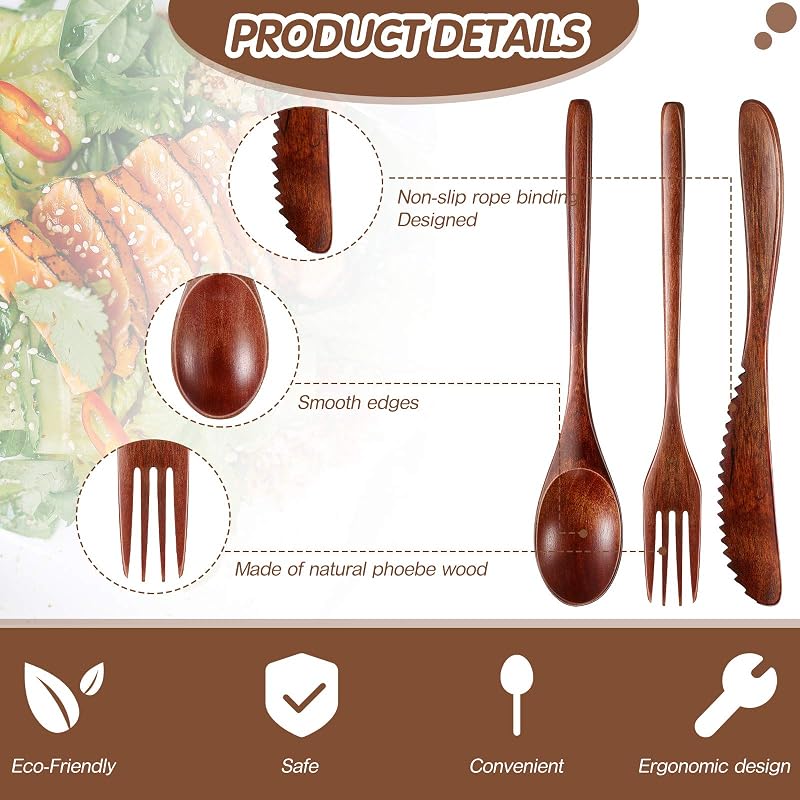 Geiserailie 24 Pcs Wooden Utensils Set - Spoons, Forks & Knives (Variation 24)