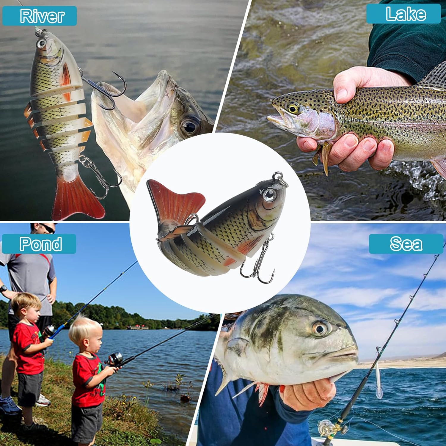 Skiennix Fishing Lures - 5pcs Segmented Multi-Jointed Swimbaits for Bass & Trout | Slow Sinking Bionic Hard Bait
