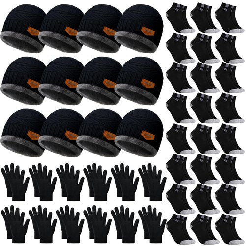 Handepo 48 Pcs Homeless Care Package Supplies Winter Beanie Hat and Gloves Sock Set Bulk Cold Weather Gift for Men Homeless Winter Supplies for Men Women Emergencies Donation Charity Shelter Gift