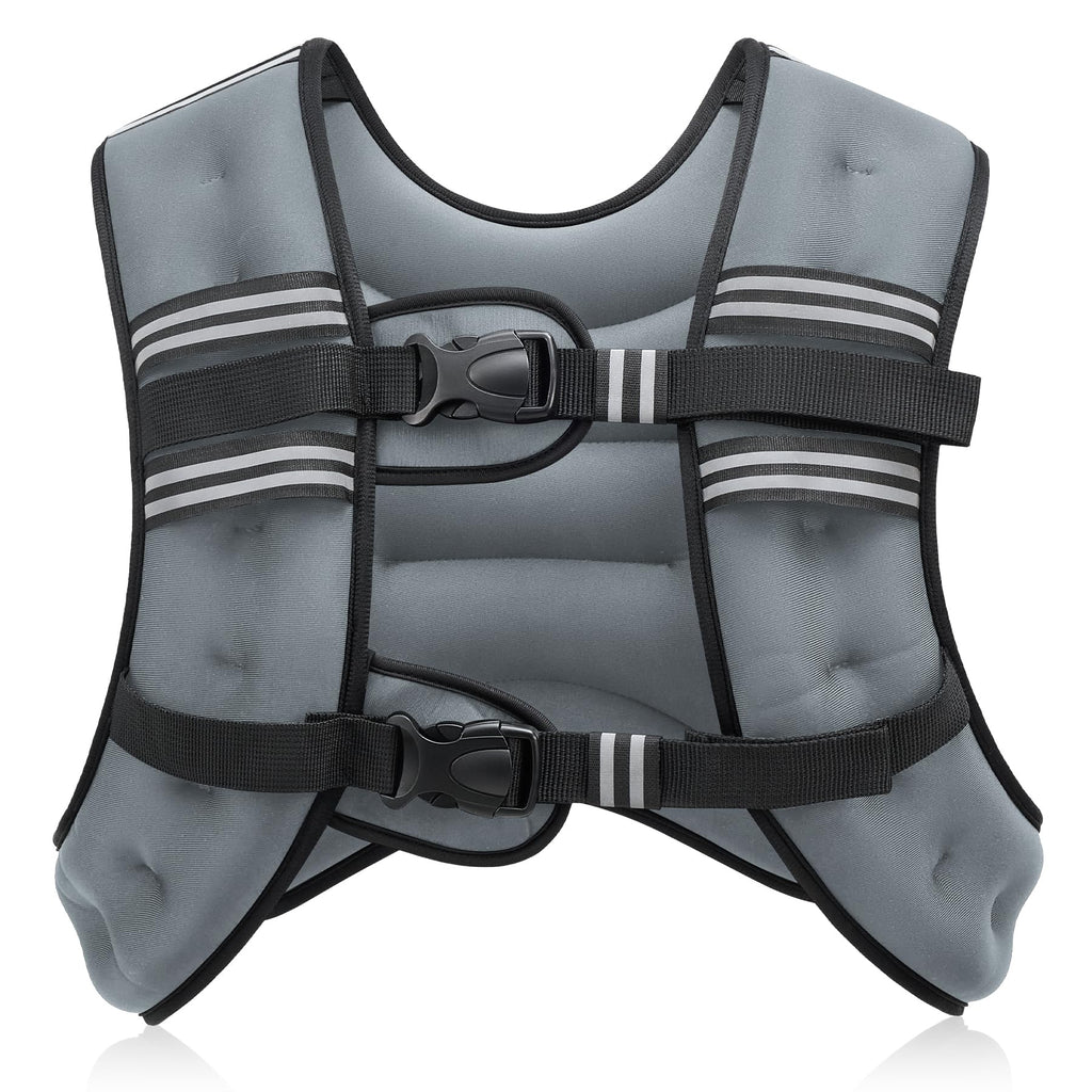 ZELUS Weighted Vest, 6lb/8lb/12lb/16lb/20lb/25lb/30lb Weight Vest with Reflective Stripe for Workout, Strength Training, Running, Fitness, Muscle Building, Weight Loss, Weightlifting, Grey(16 lb)