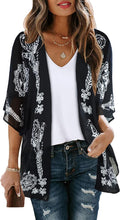 Skiennix Women's Floral Print Kimono Cardigan - Loose Casual Cover-Up Blouse Top