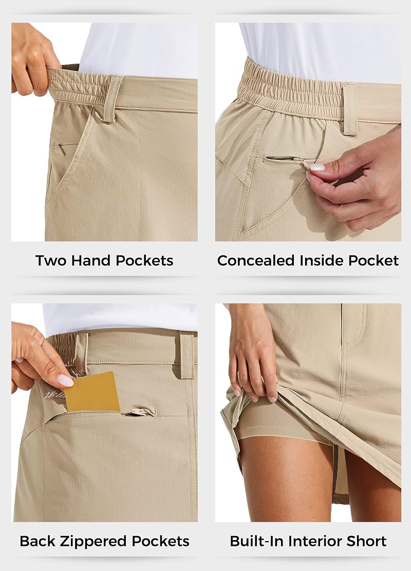 Willit Women’s Golf Skort Khaki Large UPF 50+ Quick-Dry with Pockets