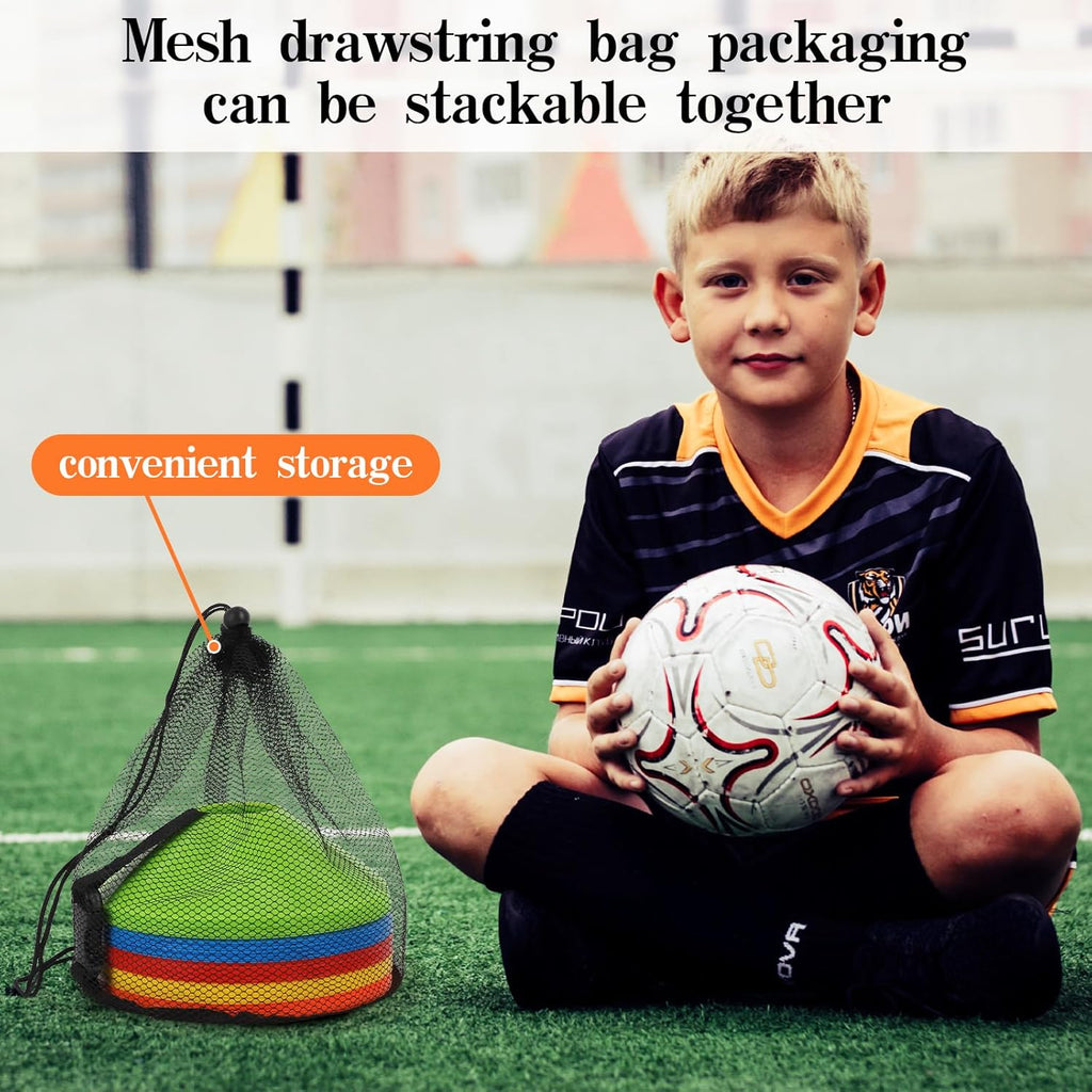 Soccer Cones - 15/25/30/50 Pack with Mesh Bag & Strap | Agility Cones for Training & Drills