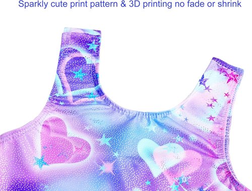 Domusgo Gymnastics Leotards for Girls - Sparkly One-Piece Pro Unitard with Shorts