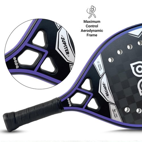 Beach Tennis Racket 18k Carbon Fiber with Padded Bag Copa Jupiter EVA Memory Foam Core, Sand Grit Finish Beach Tennis Paddle ITF Regulation Balls Included.