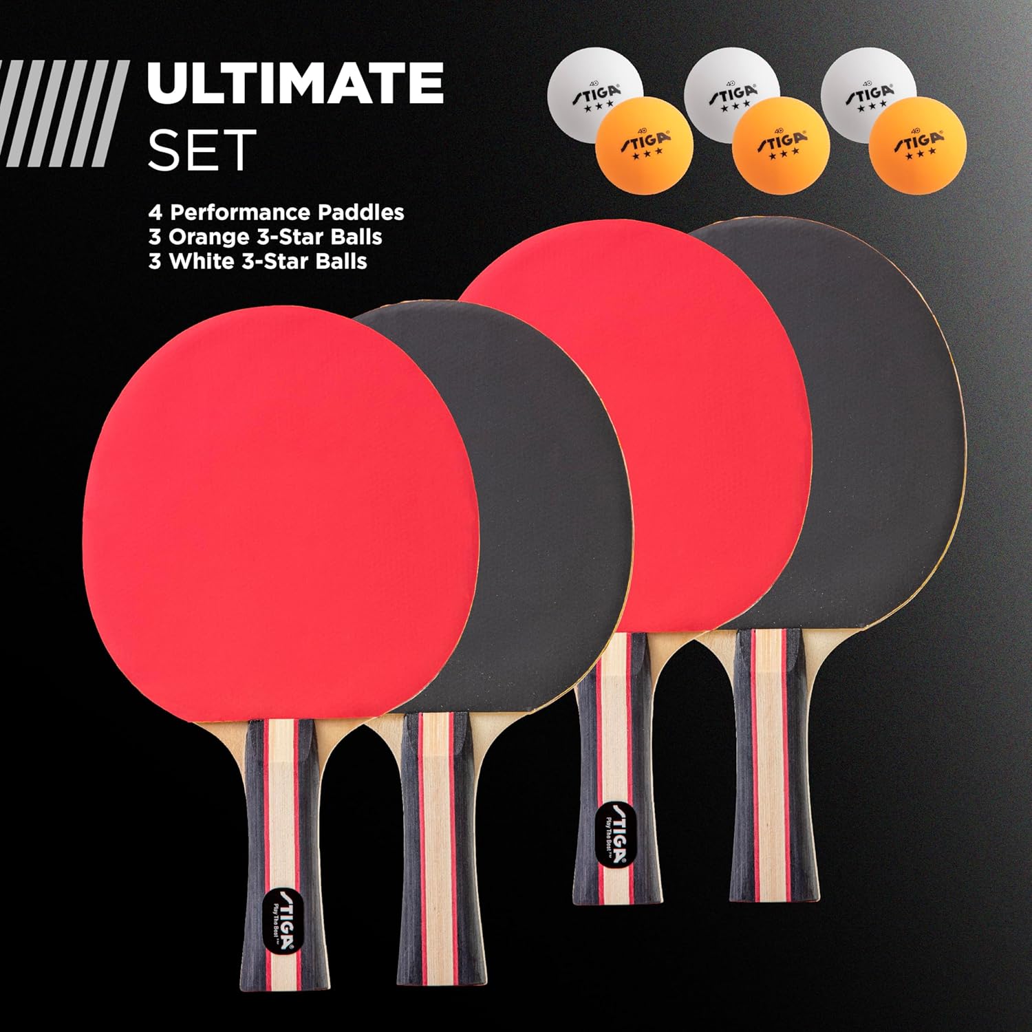 STIGA Performance Table Tennis Set | USATT Approved Rackets & 3-Star Balls - 5-Ply Blade & Flared Handle