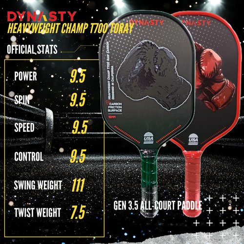 Dynasty Heavyweight Champ T700 Triple-Layer Raw Carbon Fiber + Carbon Friction Surface 16mm Tennis-Shaped Aerodynamics *Gen 3.5 Pickleball All-Court Paddle* (Red Crimson)