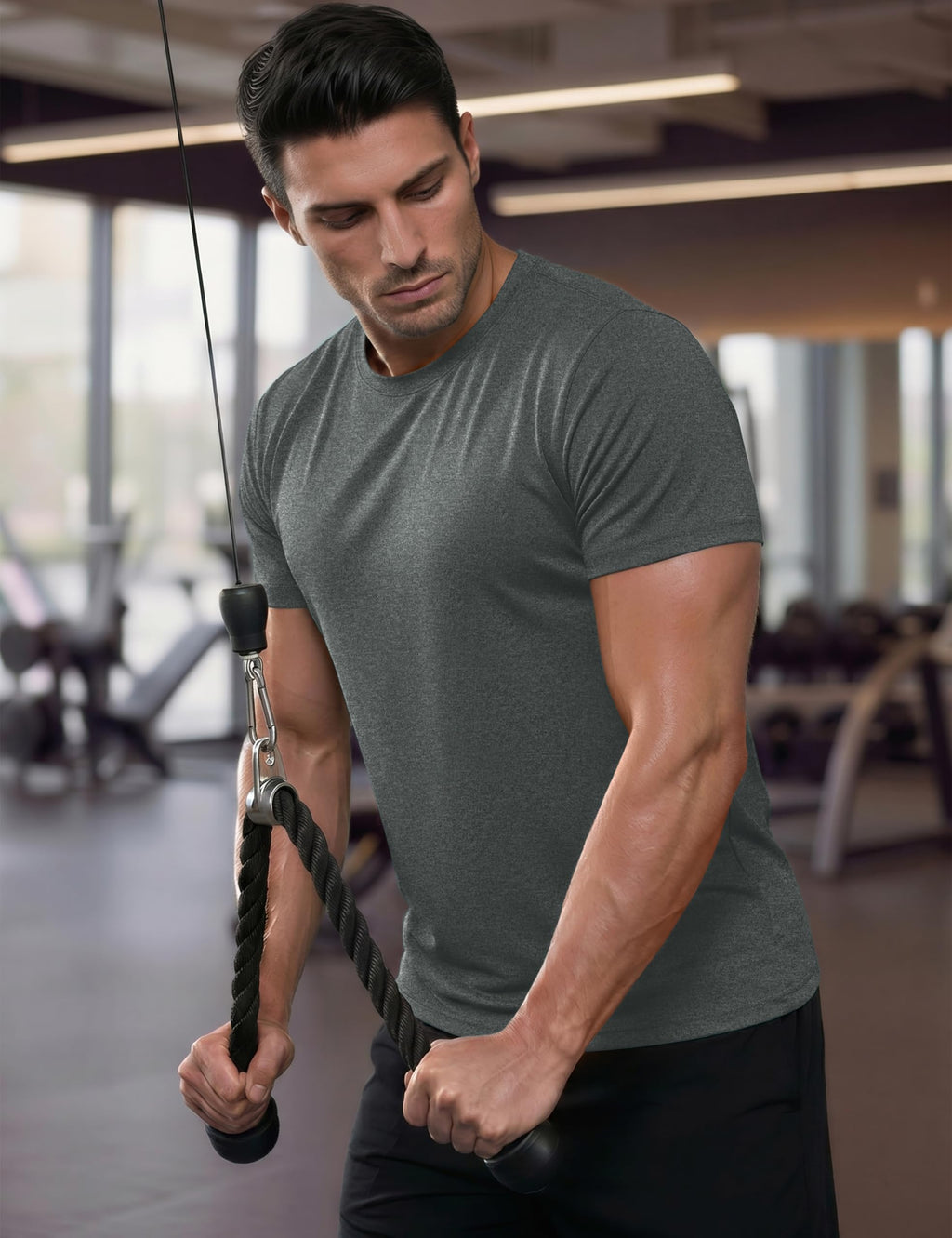 MAGCOMSEN Athletic Shirts for Men Short Sleeve Dry Fit Workout Shirts Moisture Wicking Gym Exercise Performance Shirt Dark Grey, L