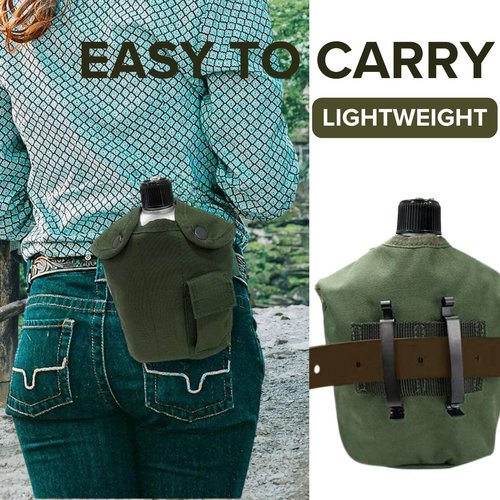 BeGrit Military Canteen Army Canteen WWII US G.I. Style Canteen Kit with Aluminum Cup Stove Stainless Steel Spoon Fork for Hiking Backpacking Camping