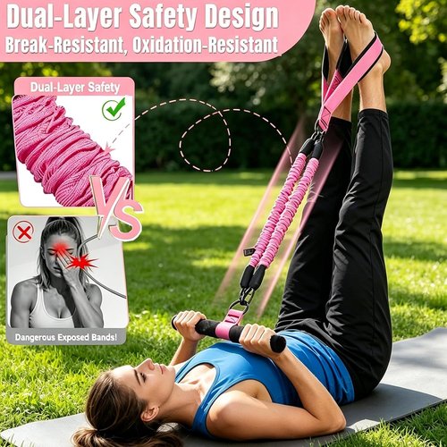 **Skiennix Upgraded Resistance Band - Thickened Latex Tubes with Soft Foam Foot Pedal | Ideal for Core, Arms & Legs**