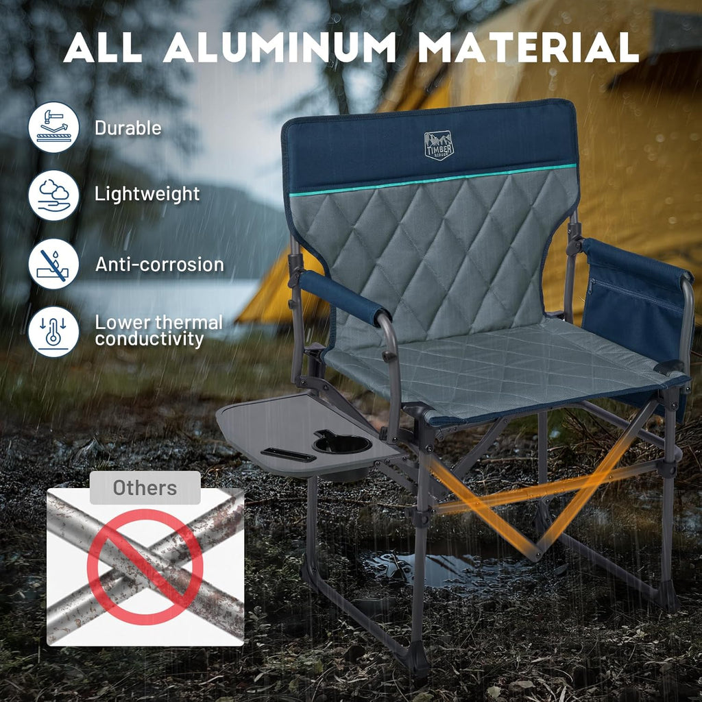 Timber Ridge Camping Chair - Heavy Duty Aluminum Folding Chair with Side Table Pocket | Blue, 400lbs Capacity