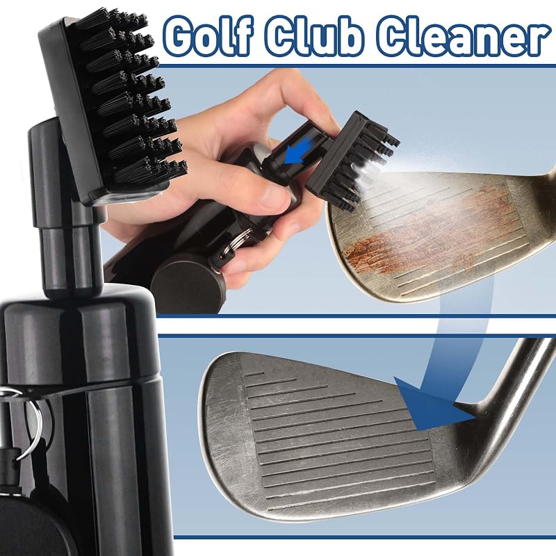 Golf Water Brush with Spray Bottle - 5 oz, Retractable Clip & Cover, Essential Golf Accessory (Variation: Golf Club Brush)
