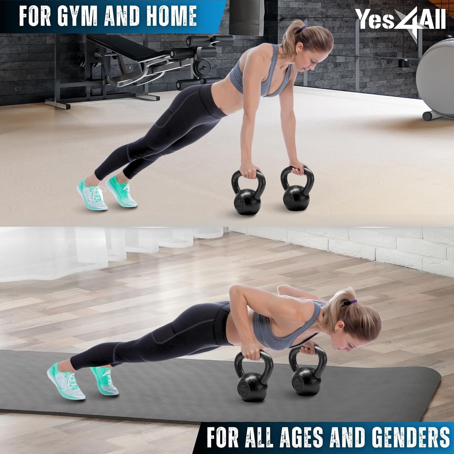 Yes4All Cast Iron Kettlebell Set | Strength Training for Full Body Workout | 5-80 Lbs (Single & Set of 2)
