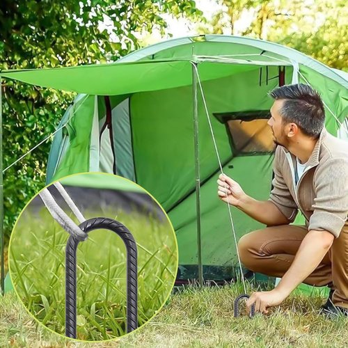 AAGUT Trampoline Stakes - 16 Inch Heavy-Duty U-Shaped Ground Anchors | 8 Pack Black Coated Kit
