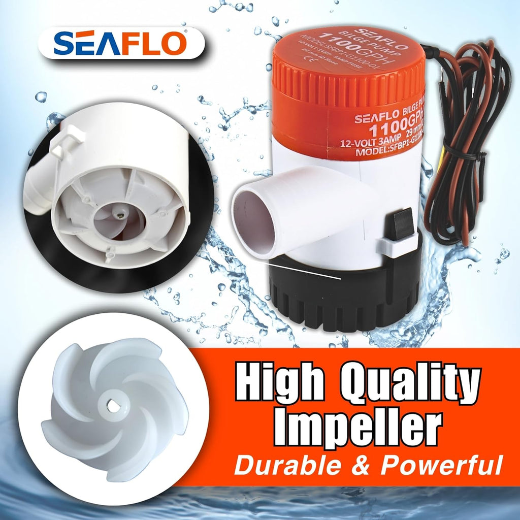 SEAFLO 01 Series 1100 GPH Bilge Pump - 12V Marine Submersible Pump with Anti-Airlock Protection | 4-Year Warranty