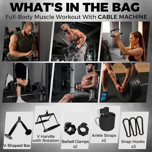 Mikolo Heavy-Duty Cable Attachments Set - LAT Pulldown, V Bar, Double D Handle & Ankle Straps for Home Gym