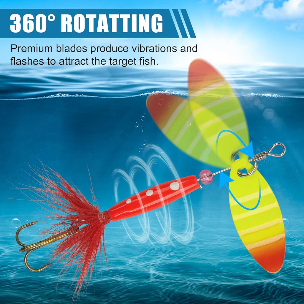 Spinnerbaits Rooster Fishing Lures Kit - Hard Metal Inline Spinner Baits for Bass, Salmon & Trout