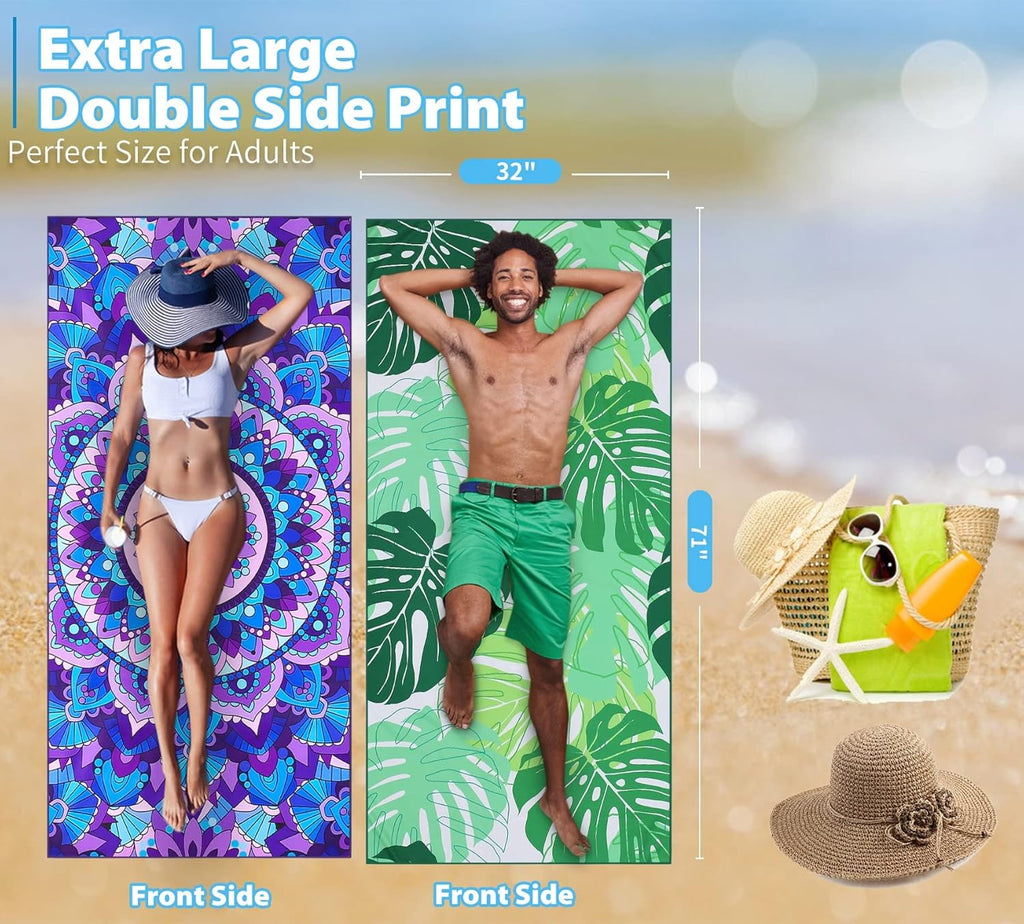 TwoYek Microfiber Beach Towels - Lightweight & Quick-Dry | Oversized 71x32 Sand-Free Travel Essentials