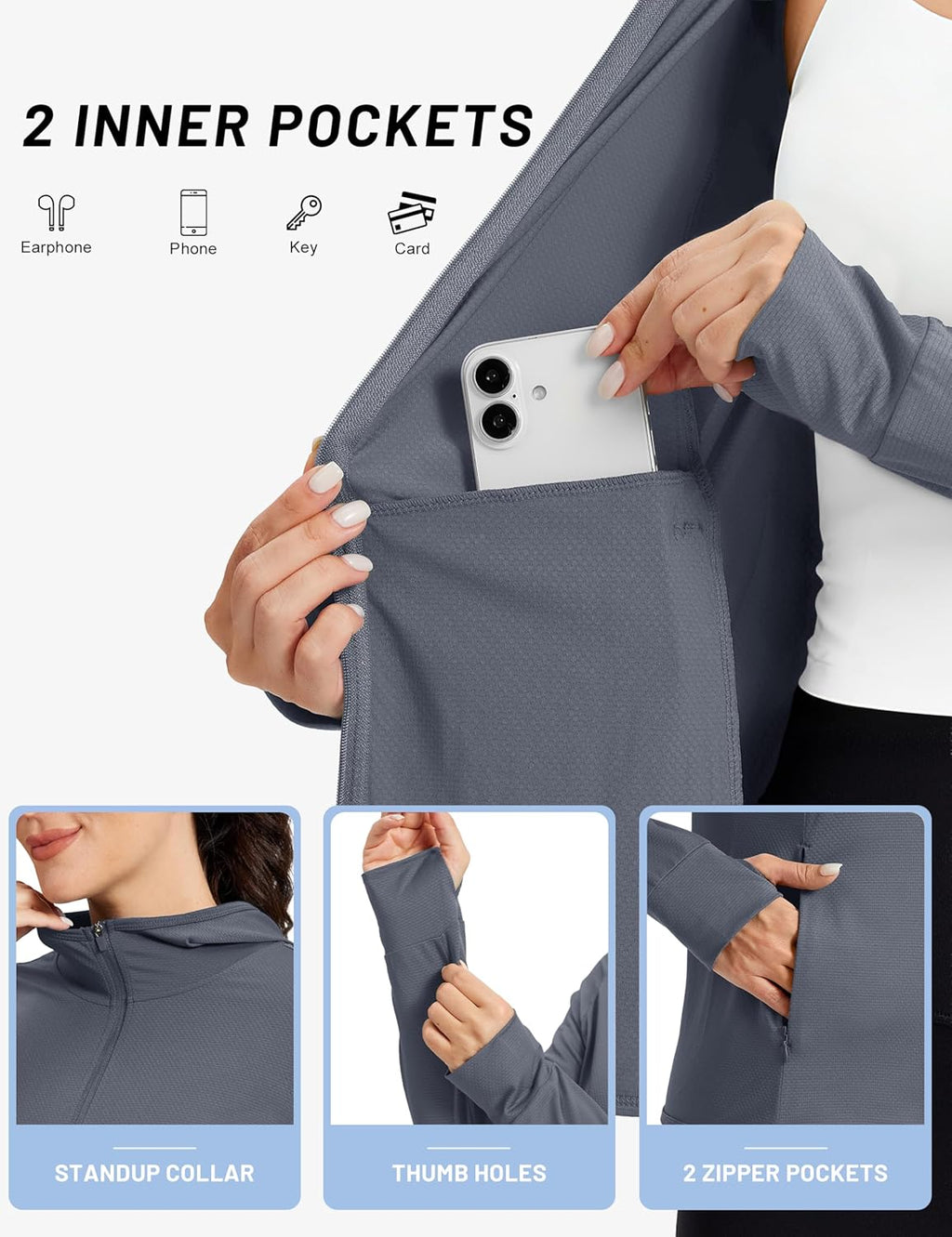 TACVASEN Women's Lightweight Sun Hoodie - Zip Up UV Protection Jacket with Long Sleeves | UPF 50+