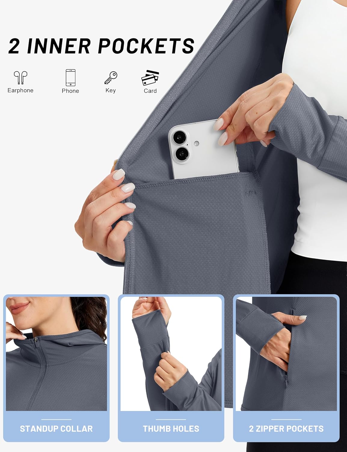 TACVASEN Women's Lightweight Sun Hoodie - Zip Up UV Protection Jacket with Long Sleeves | UPF 50+