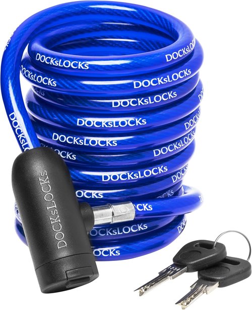 DocksLocks Coiled Security Cable - Weatherproof Anti-Theft Lock for Bikes, Kayaks & More | 5ft, 10ft, 15ft, 20ft, 25ft