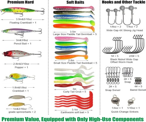 Beginner Fishing Tackle Box Kit - 75-Piece Starter Set with Crankbaits, Jigs & Hooks | Safe Portable Gift for Kids & Adults