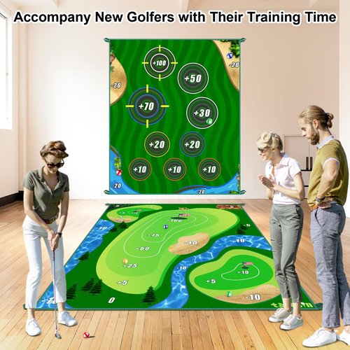 TOTOSIN Golf Chipping Game Mat, Double Sided Golf Hitting Mat,6x5 FT Golf Practice Mat Outdoor Indoor Golf Games for Adults,Score Sticky Playing Golf Balls for Home Backyard Garage Game(No Club)