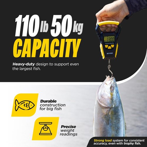 Beyond Fishing Digital Scale - Portable Fish Weigher with Built-In Tape Measure | Weighs Up to 110lbs, LCD Display