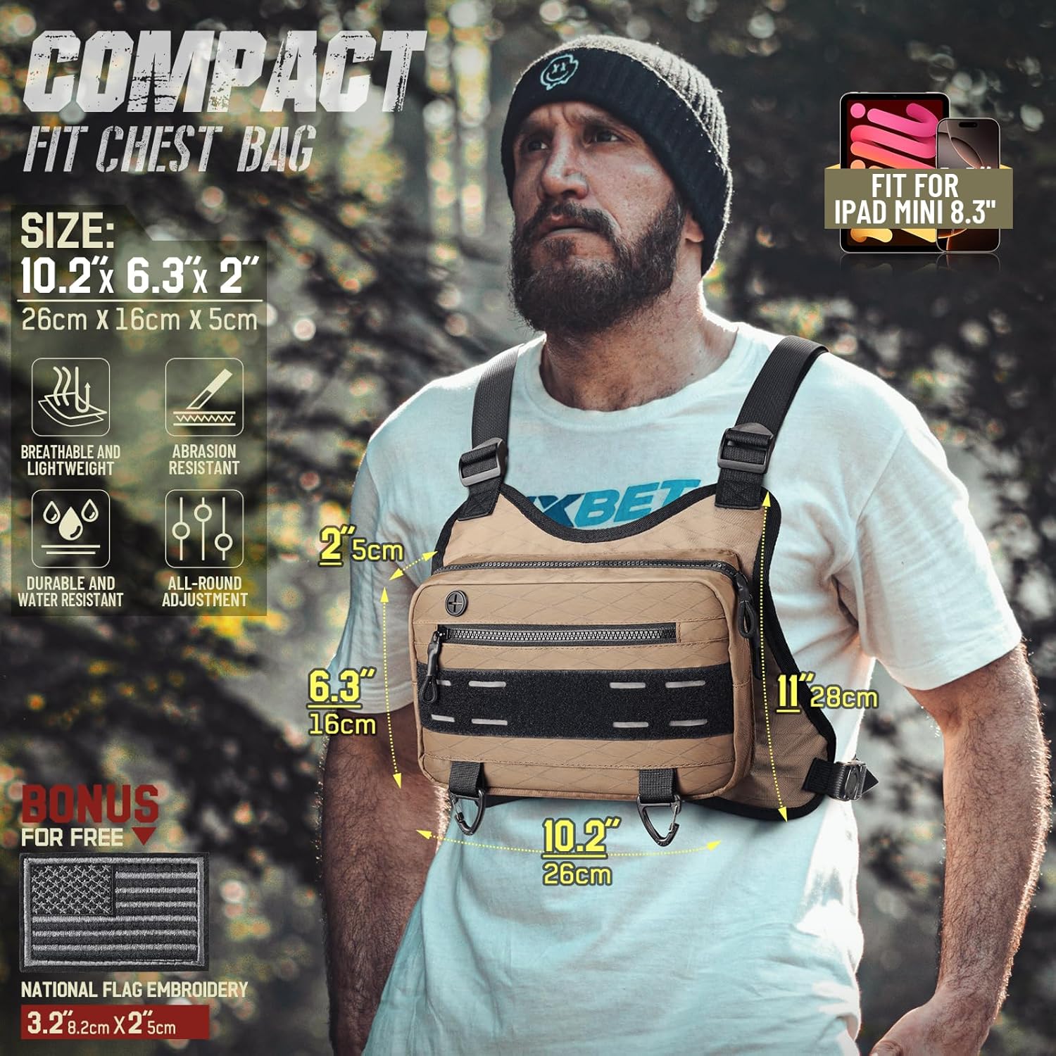 Skiennix Outdoor Sport Chest Rig - Versatile Running Vest Bag with Phone Holder | Brown for Cycling & Hiking