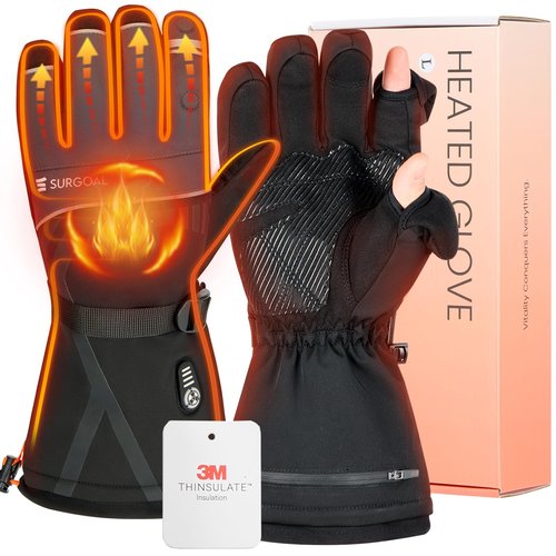 SURGOAL Heated Gloves for Men Women, 7.4V Battery Rechargeable with 2.5-Hour Fast Charging, Waterproof Electric Heated Ski Glove for Work, Fishing, Hunting, Motorcycle, Skiing (Black, M)