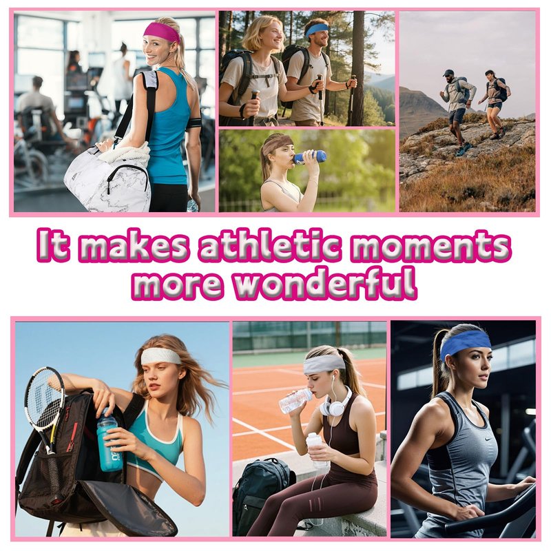 HAIOLORPRO 8PCS Workout Headbands for Women Non Slip, Elastic Thick Head Bands, Stretchy Soft Wide Headbands for Women Men for Running, Workouts, Yoga, Daily Use
