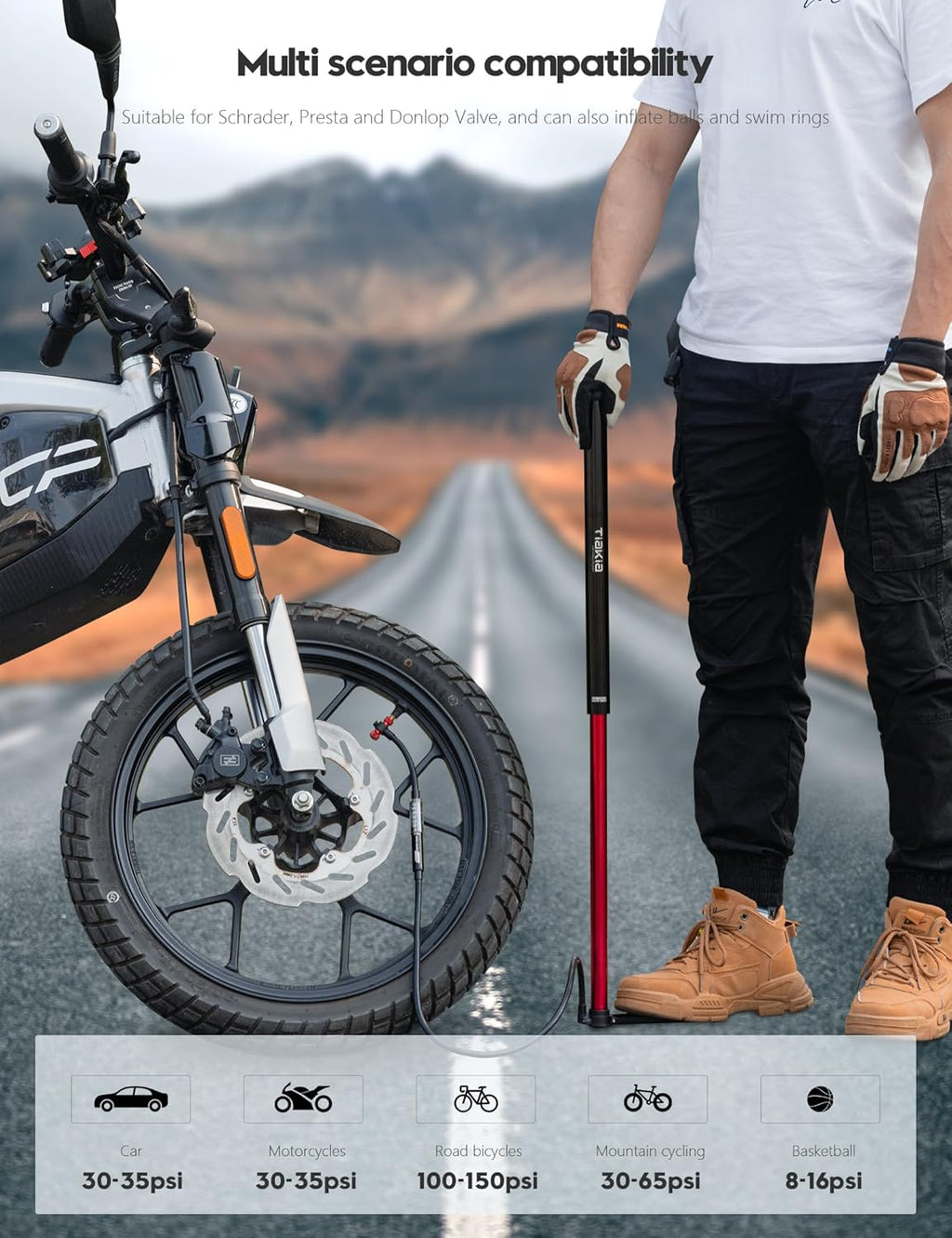 Tiakia Bike Pump - High Pressure Portable Hand Air Pump with Gauge for Presta & Schrader Valves | Aluminum Design