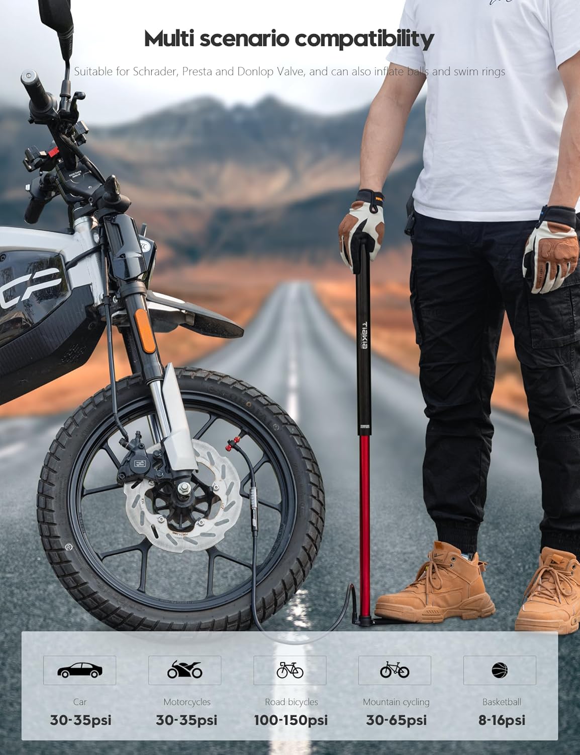 Tiakia Bike Pump - High Pressure Portable Hand Air Pump with Gauge for Presta & Schrader Valves | Aluminum Design