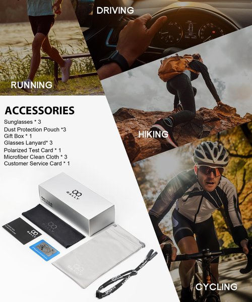 QALLY Polarized-Sunglasses-Men Sports Mens-Sunglasses: Sun-Glasses with UV Protection for Fishing Driving Running Cycling