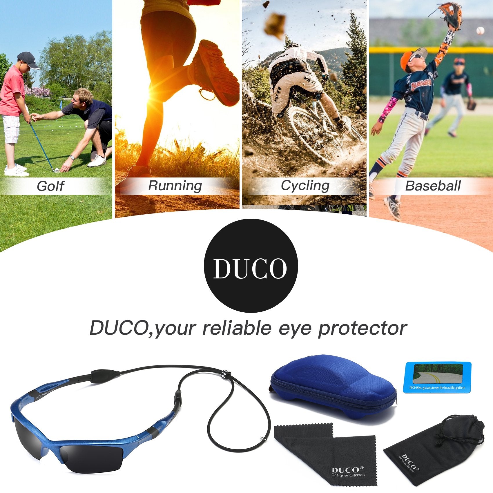 DUCO Little Kids Sunglasses Age 4-7 Unbreakable Polarized Cycling Glasses with Case & Strap K014