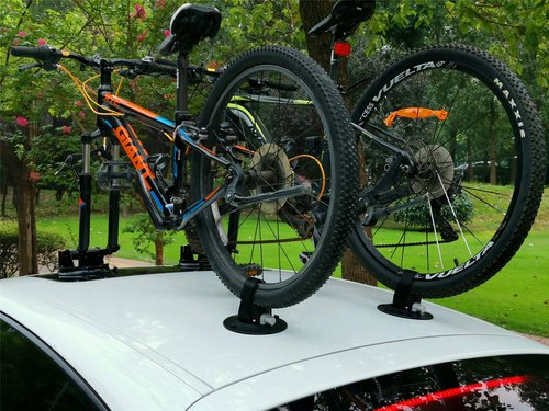 ZUOS Bike Rack for Car Roof, Vacuum Suction Cup Bicycle Carrier Aluminium Alloy Roof Rack, with 5 Adapters for Most Bikes, 9x100mm/12x100mm/15x100mm/15x110mm/20x100mm/20x110mm (8" Suction Cup)