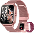 Skiennix Smart Watch | 1000mAh Battery, Call Function & Fitness Tracker | Pink, 3 Straps, iOS/Android Compatible