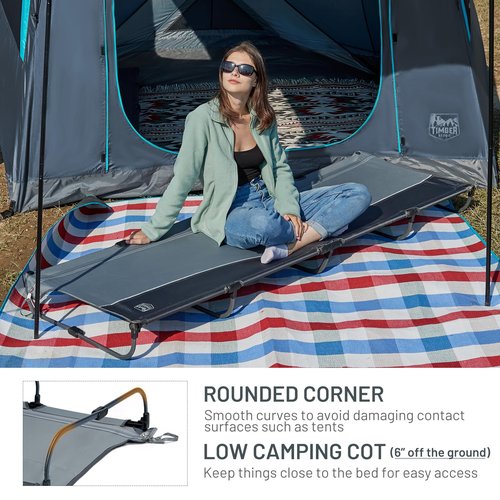 TIMBER RIDGE 20-Second Quick Set-Up Camping Cot, Lightweight Aluminum Folding Cot with Zipper Closure, Portable Carry Bag Included for Camping, Travel and Outdoors, Support up to 225lbs, Grey
