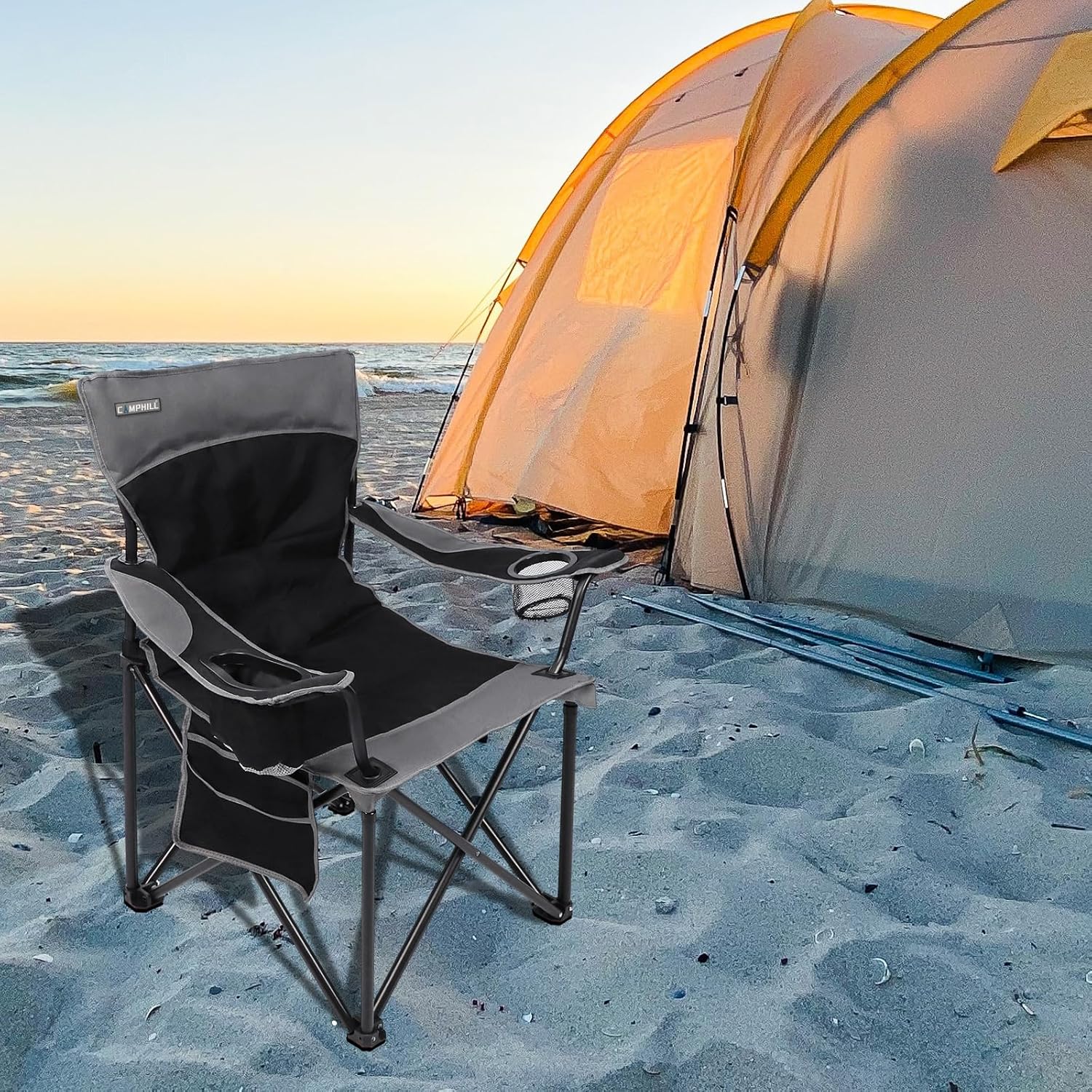 Skiennix Oversized Portable Camping Chair - Collapsible Design with Pocket & Cup Holders | Ideal for Outdoor Adventures