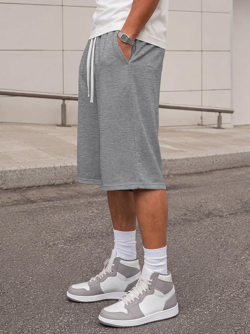 JMIERR Men’s Baggy Sweat Shorts Below Knee - Grey, Medium