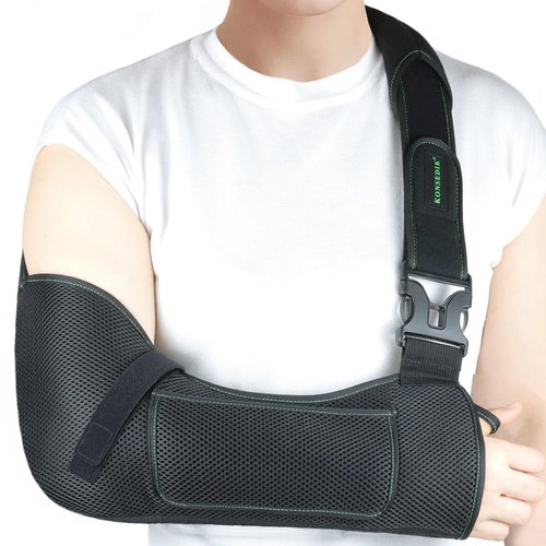 KONSEDIK Arm Shoulder Sling,Breathable Medical Sling with Shoulder Pad,support for Women and Men Rotator Cuff Injury,Left or Right Arm,Elbow,Clavicle Fracture Post-Surgery(Black,Medium)