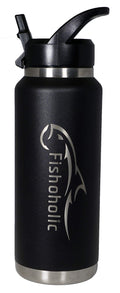 Fishoholic Fishing Mug Keg Bottle Tumbler - Double Wall Stainless Steel Vacuum Insulated - Fishing Gift for Men (Black, 36oz)