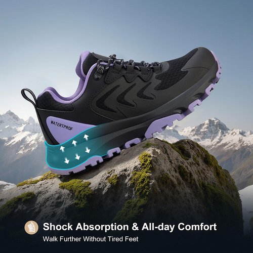 Women's Waterproof Hiking Shoes Lightweight Comfortable Outdoor Walking Trails Sneakers Black