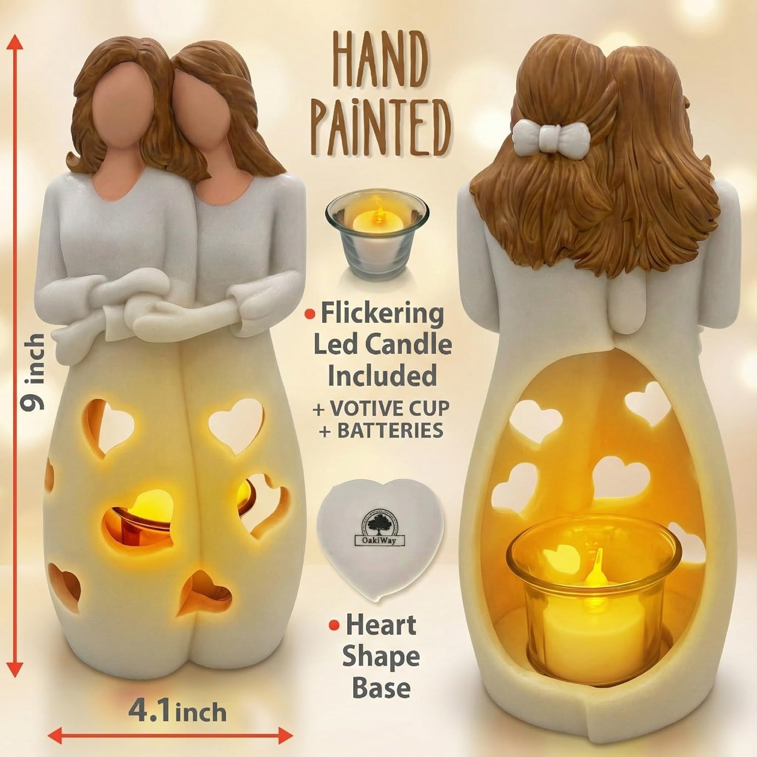 Sisters for Mom - Candle Holder Statue with Flickering LED Light | Unique Gift for Mother's Day, Birthdays & Friends