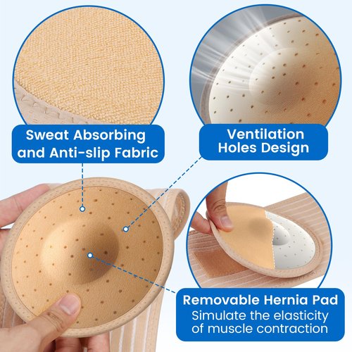 Velpeau Umbilical Hernia Belt for Women & Men -Abdominal Support Binder with Ventilation Compression Pad -Navel Ventral Epigastric Incisional and Belly Button Hernias Surgery Prevention Aid (Khaki, L)